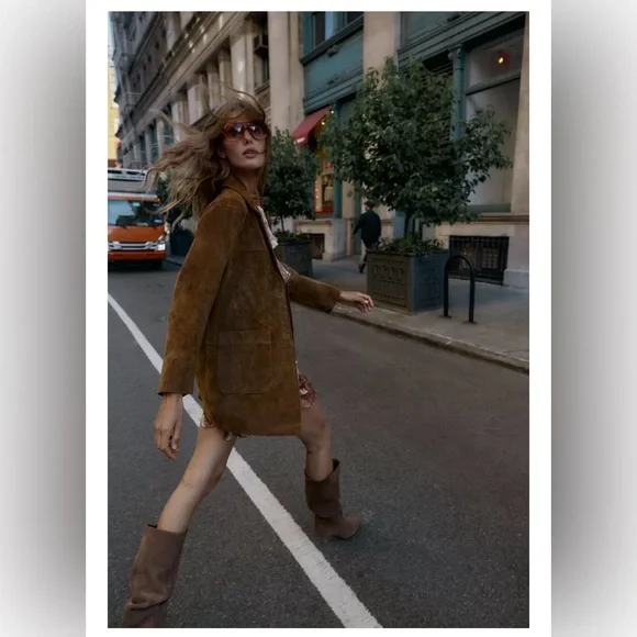 Long real leather Suede Jacket - Picture 3 of 5